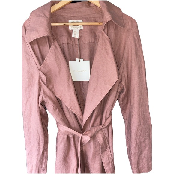 Cynthia Rowley Jackets & Blazers - New Cynthia Rowley 100% Linen Trench Coat Dusty Rose Tie Waist Pockets Womens XL